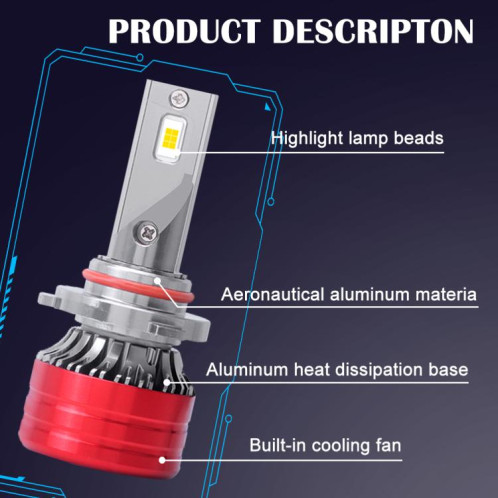Lot de 2 ampoules LED pour phares de voiture 9004, 25 W, 2500 lm, 6 000 K SH73011429-011